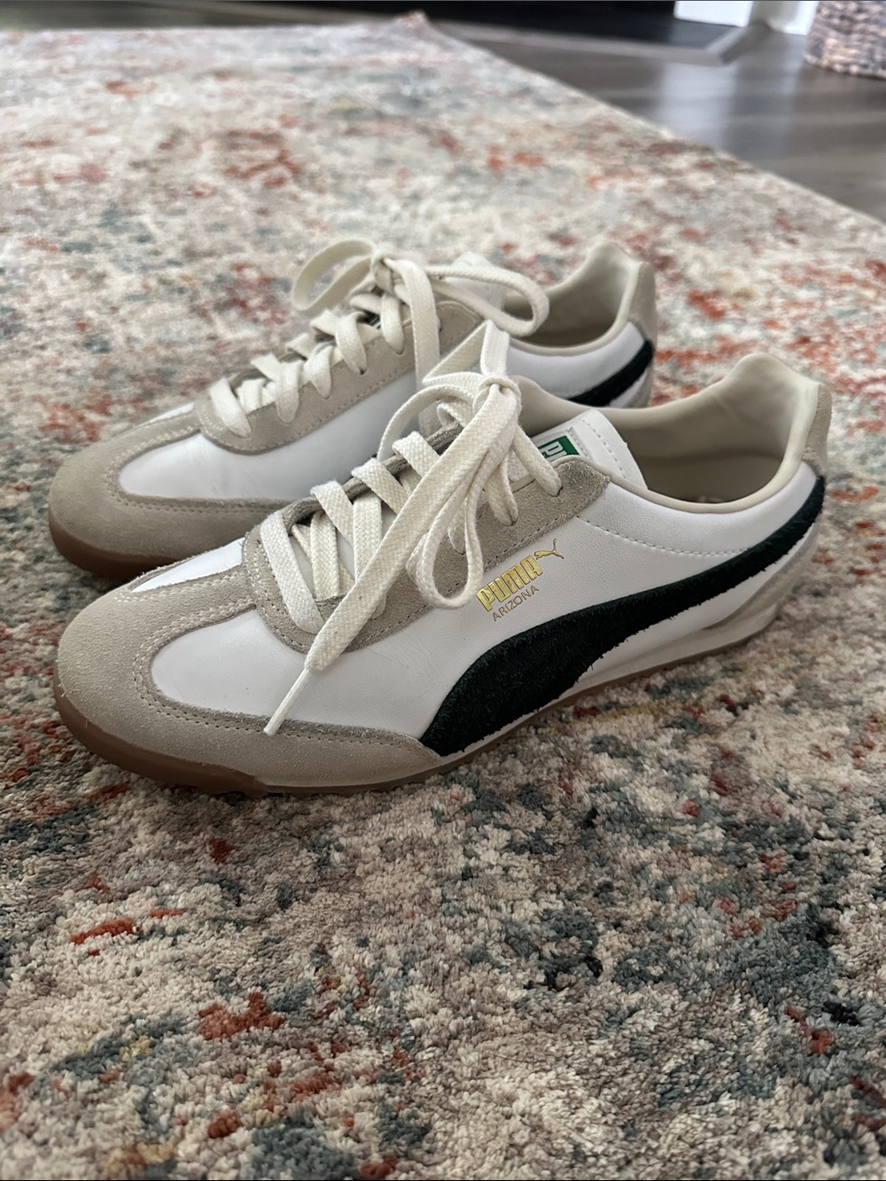 Puma White, Beige & Black Retro Runner Sneakers